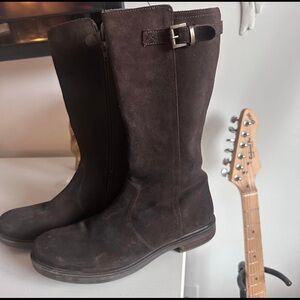 UGG Women's Dark Brown Suede Mid-Calf Boots with Buckle